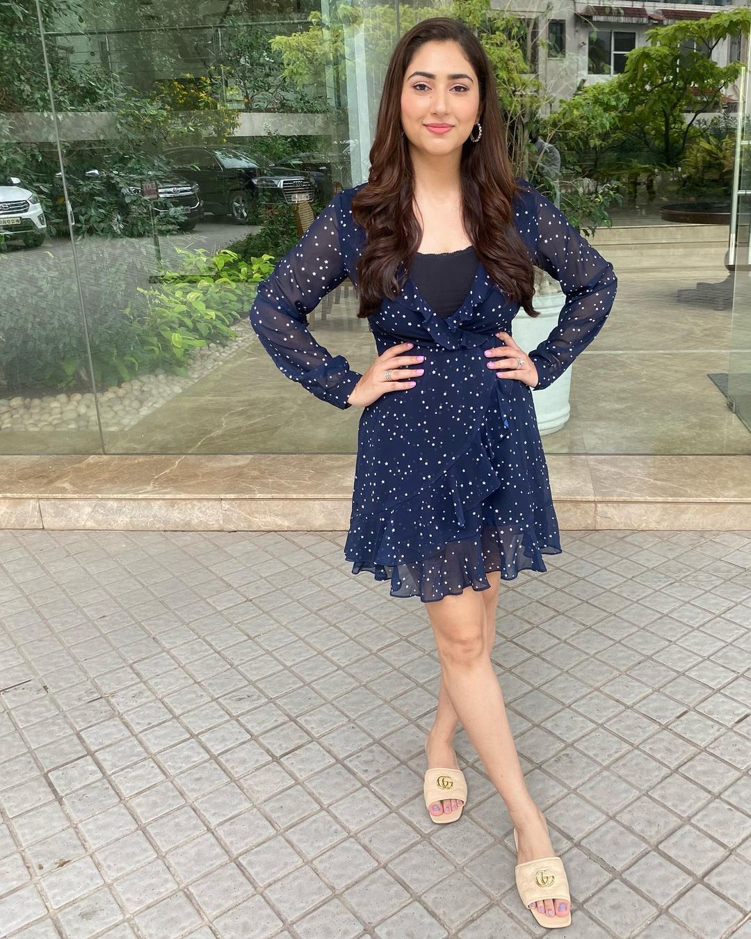Disha Parmar Girly Look In Blue Mini Dress Outfit