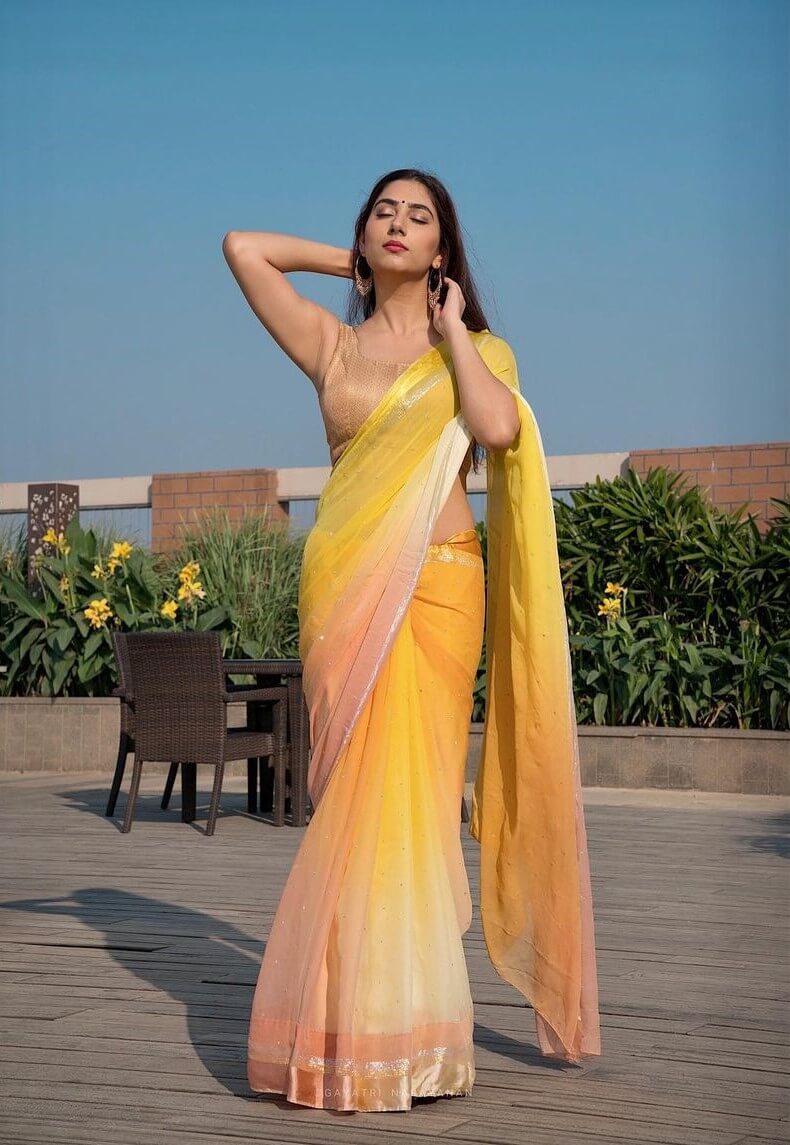 Disha Vibrant Look In Yellow Saree Outfit Disha Parmar Amazing Outfit And Looks
