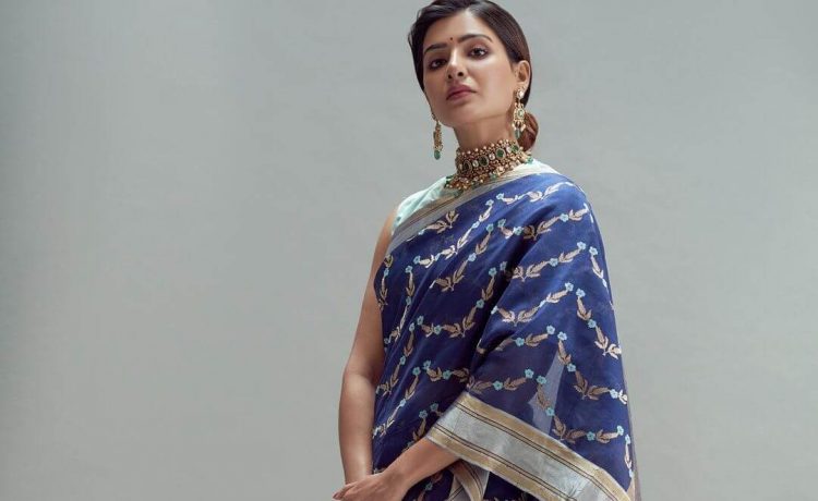 Filmfare Award For Best Actress In Telugu And Tamil, Winner Samantha In Blue Saree With Matching Jewelry