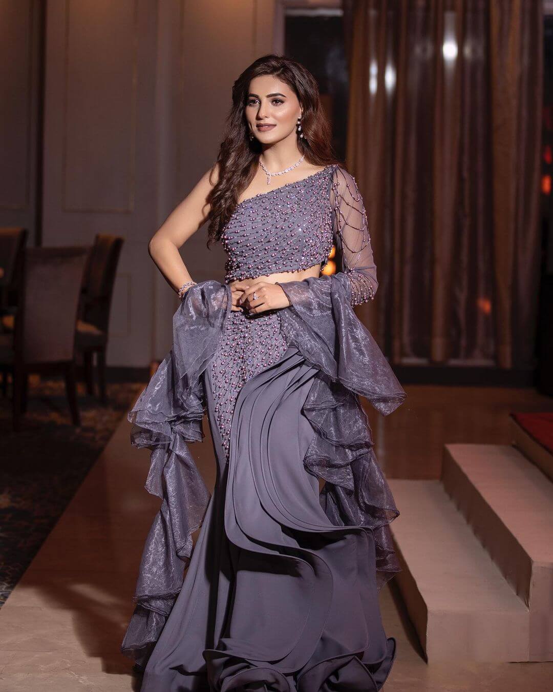 Ginni Kapoor Look Dazzling In Grey Evening Gown Outfit