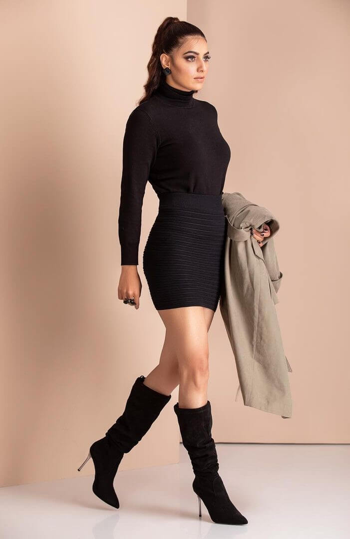 Ginni Kapoor Look Flattering In Black High Neck Long Dress With High Boots