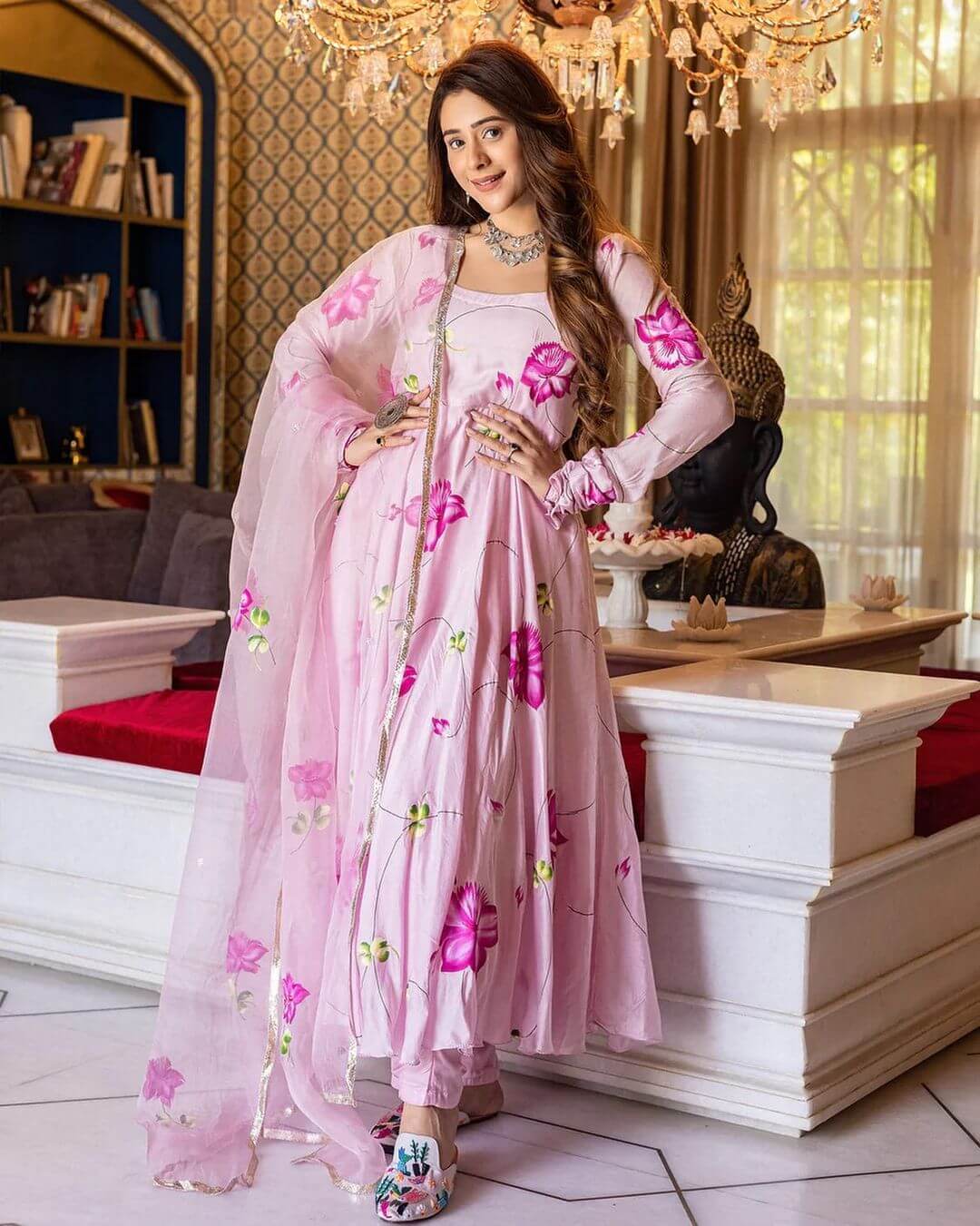 Hiba Nawab Look Beautiful In Full Sleeves Anarkali Suit Set