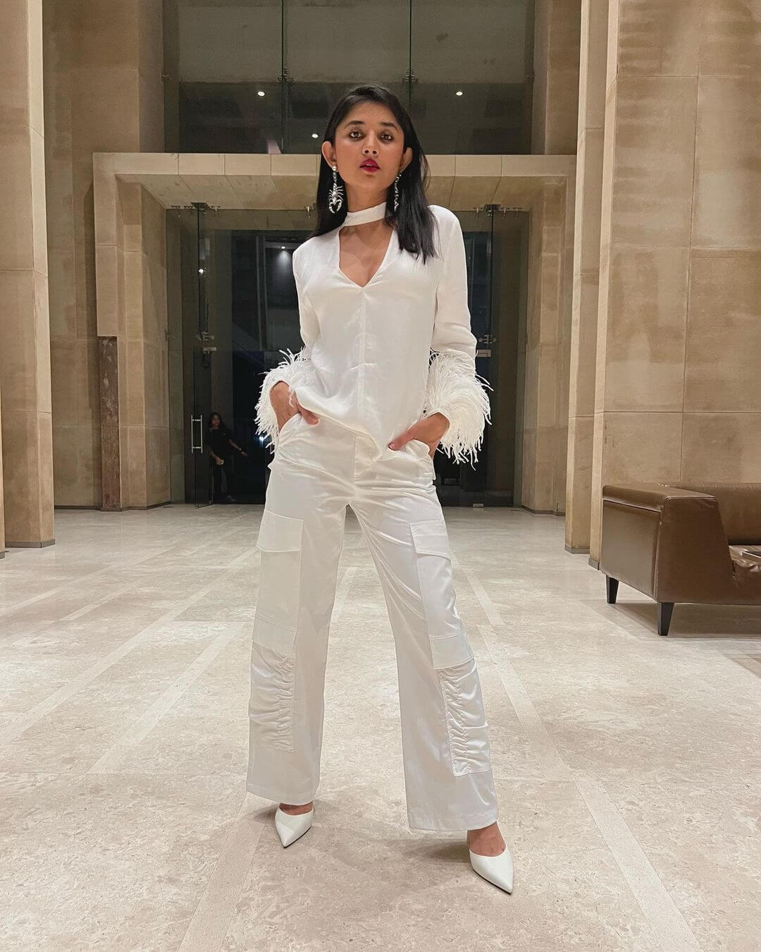 Kanika Look Hot In White Satin Ruffle Jumpsuit Outfit