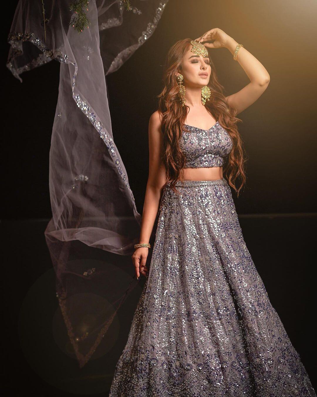 Mahira Sharma Look Pretty In Grey Glittery Lehenga
