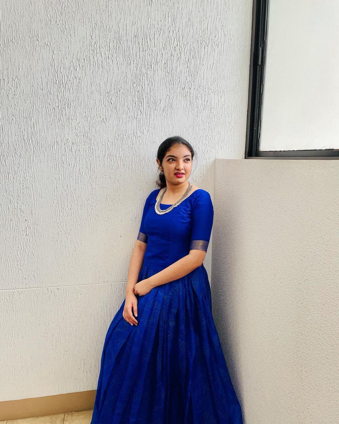 Malavika Nair In Royal Blue Blouse With Skirt Outfit