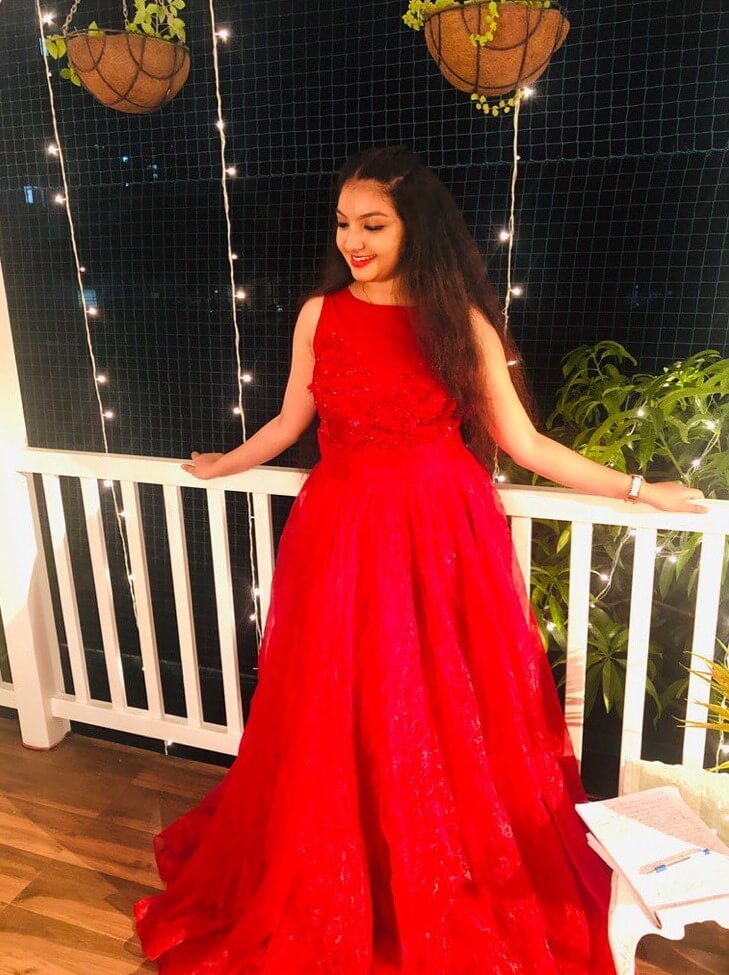 Malavika Nair Looks Fabulous In Red Full-Flared Gown