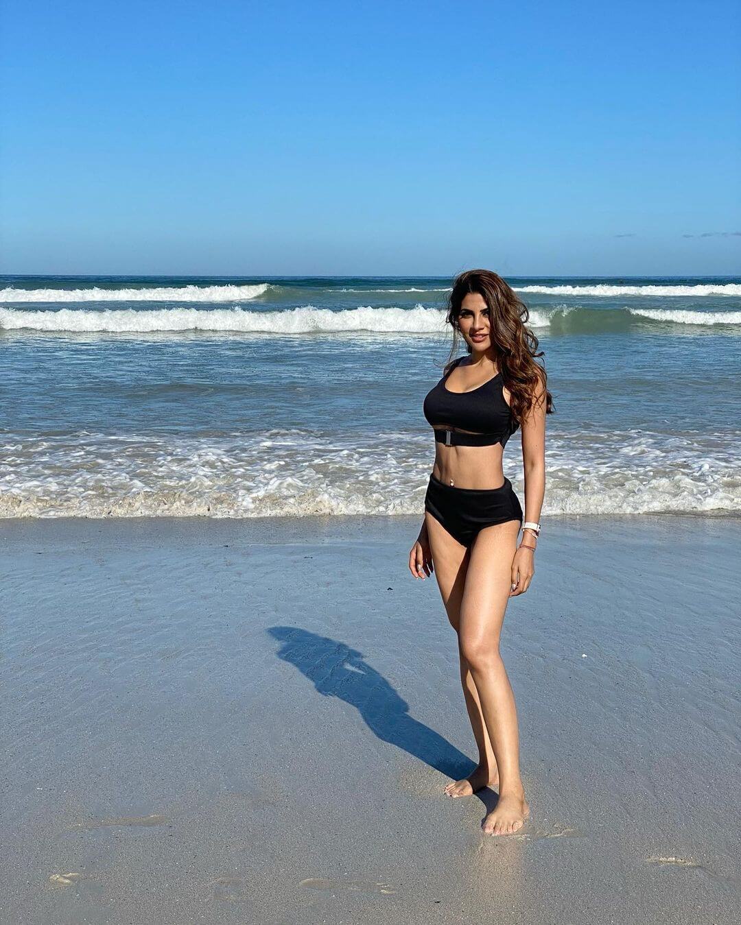 Nikki Tamboli Beachy Look In Black Bikini Outfit