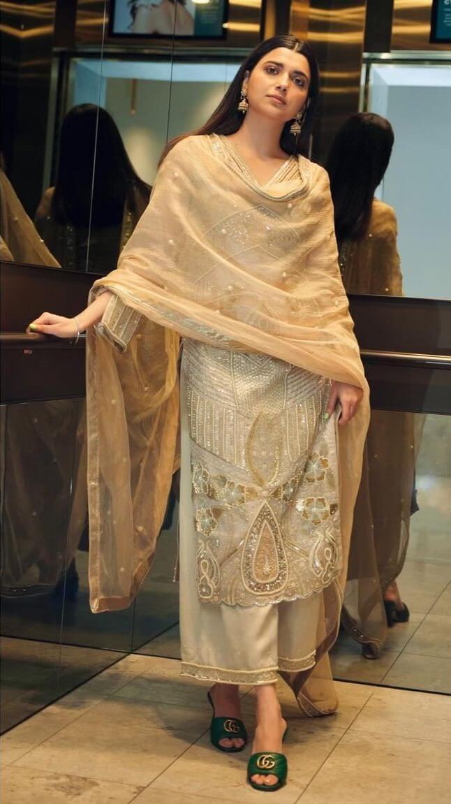 Nimrat Khaira Classy Look In Golden Kurta Palazzo Outfit