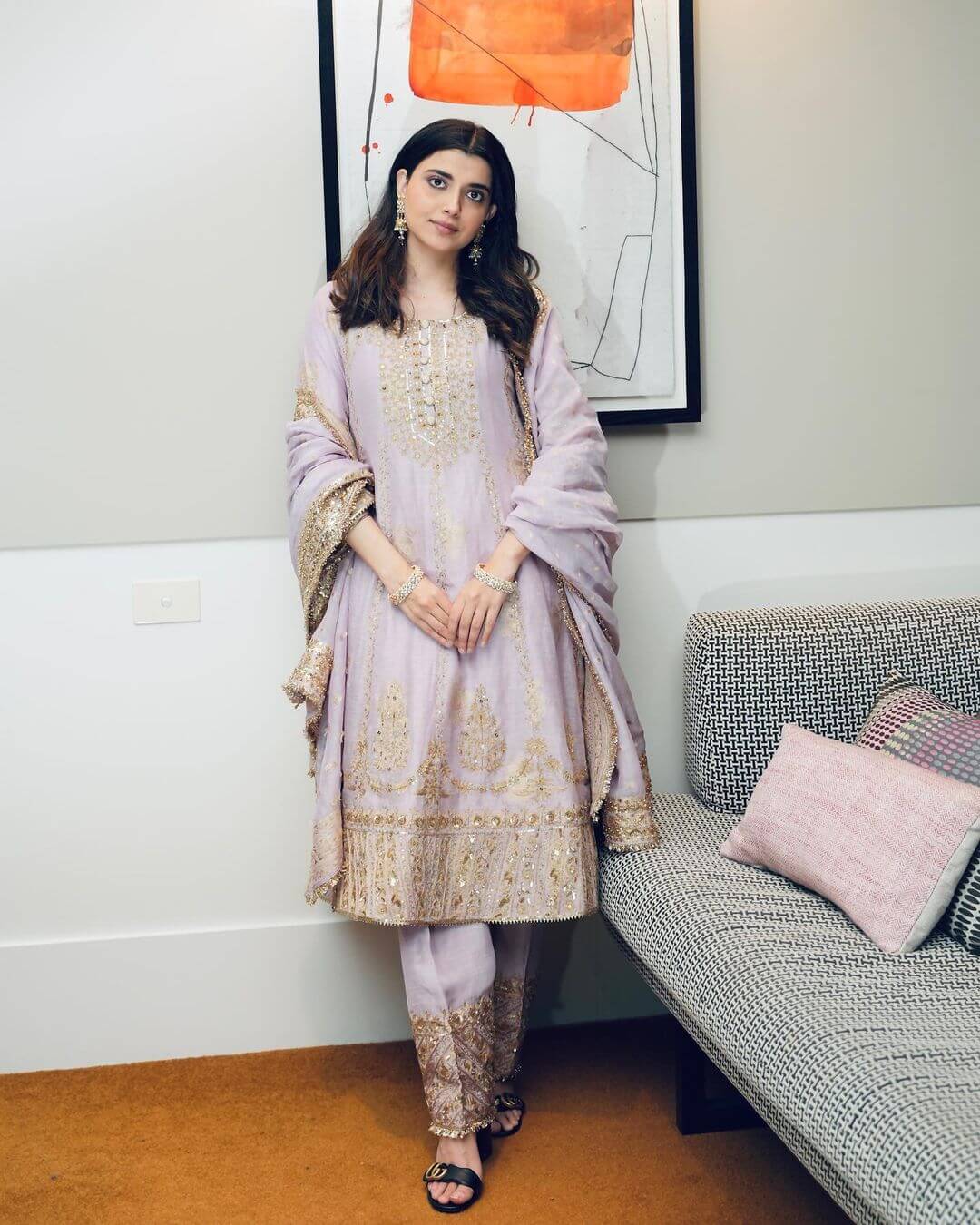 Nimrat Khaira Elegant Look In Light Purple Kurta Set Outfit