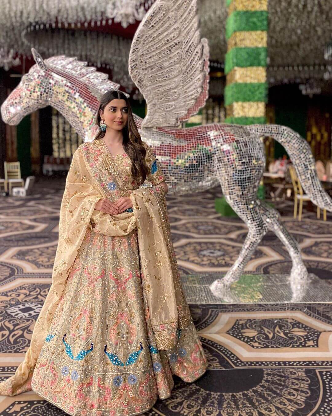 Nimrat Khaira In Beautiful In Golden Lehenga Outfit Nimrat Khaira Desi And Classy Outfit