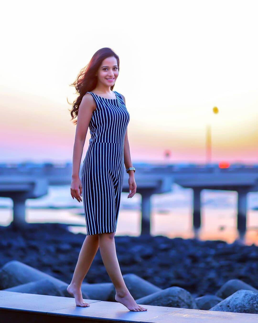 Preetika Rao In Black And White Strip Midi Dress