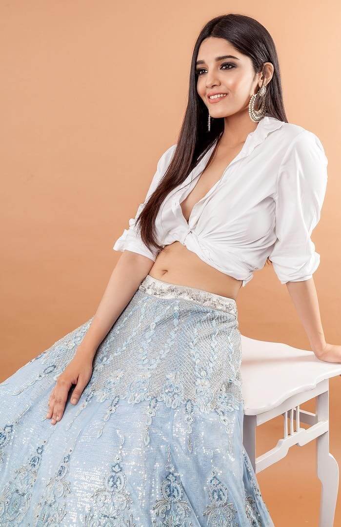 Ritika Singh Look Fabulous In White Blouse And Light Blue Skirt Outfit