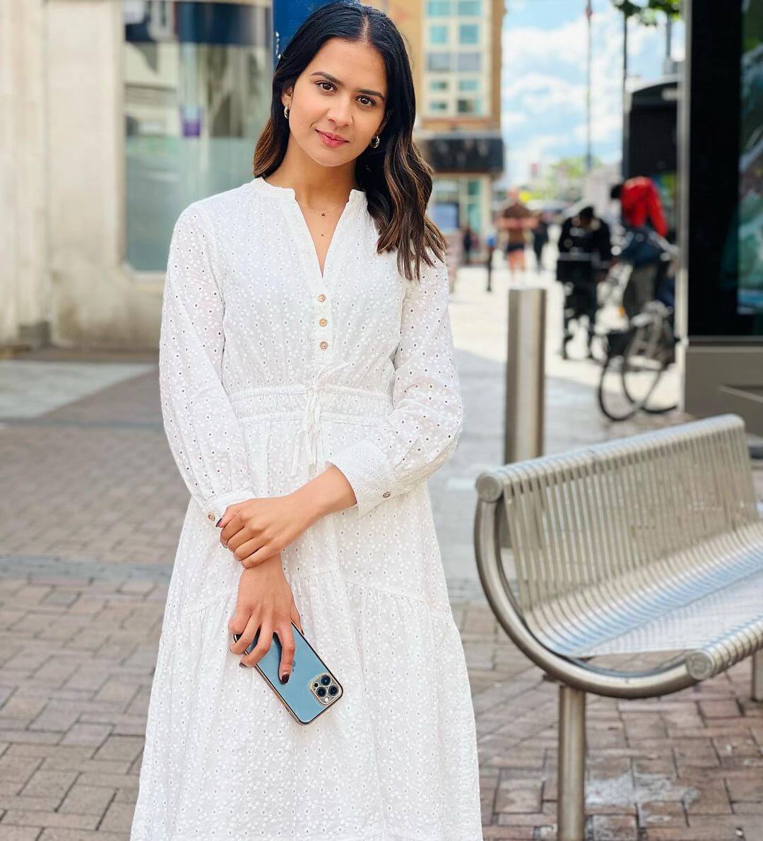 Roopi Gill Wearing Pure White A-Line Dress