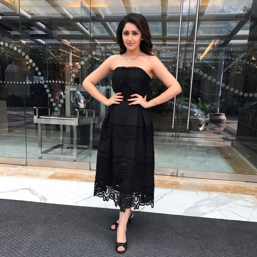 Sayyeshaa In Black Off-Shoulder Dress Outfit