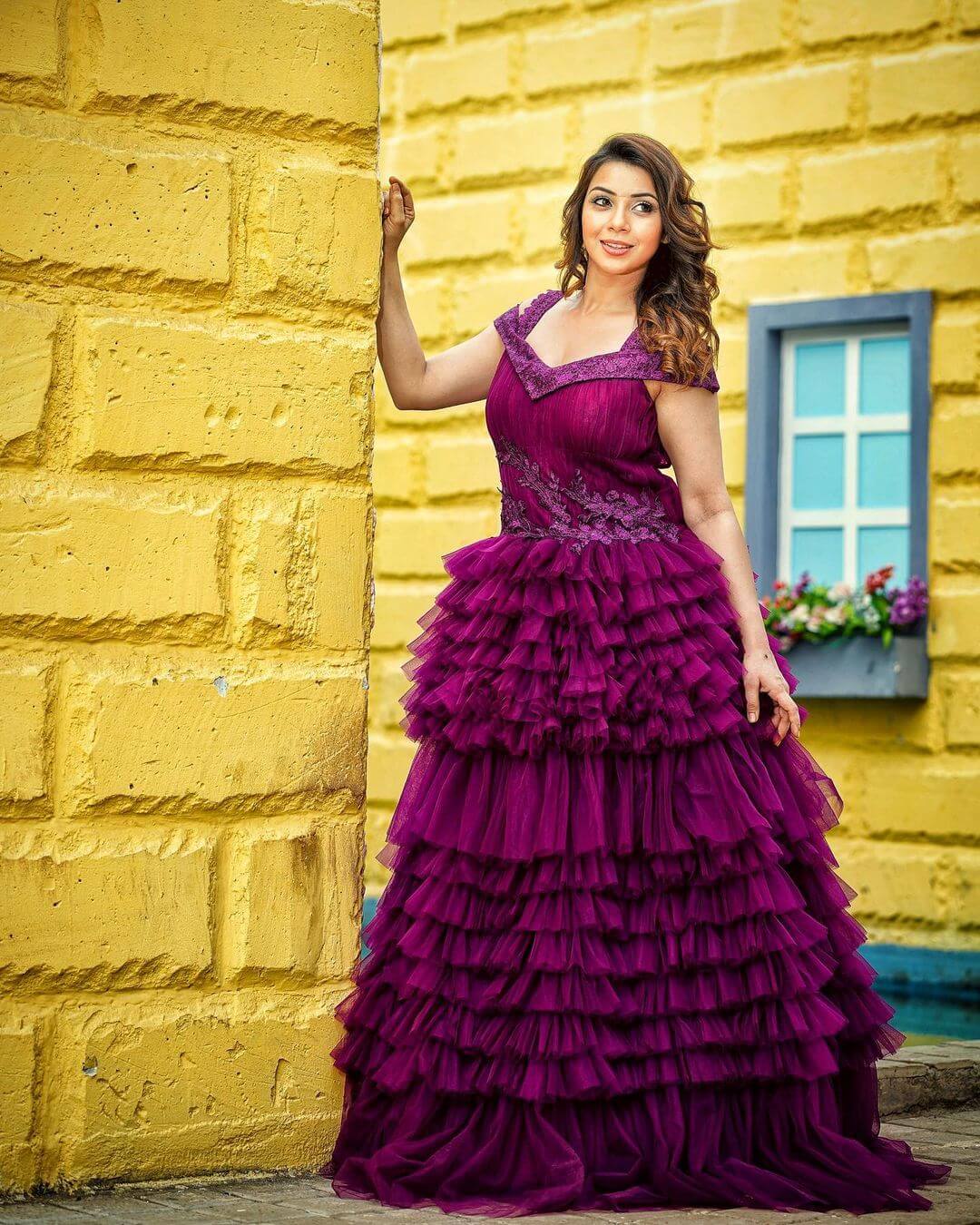 Sehrish Ali In Purple Ruffle Multi-Layer Gown Outfit