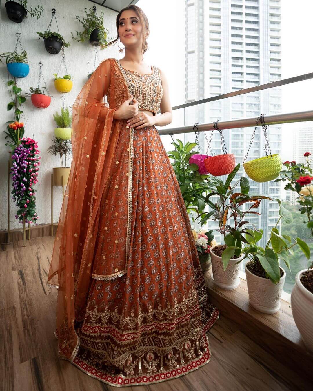 Shivangi Joshi In Orange Lehenga Outfit