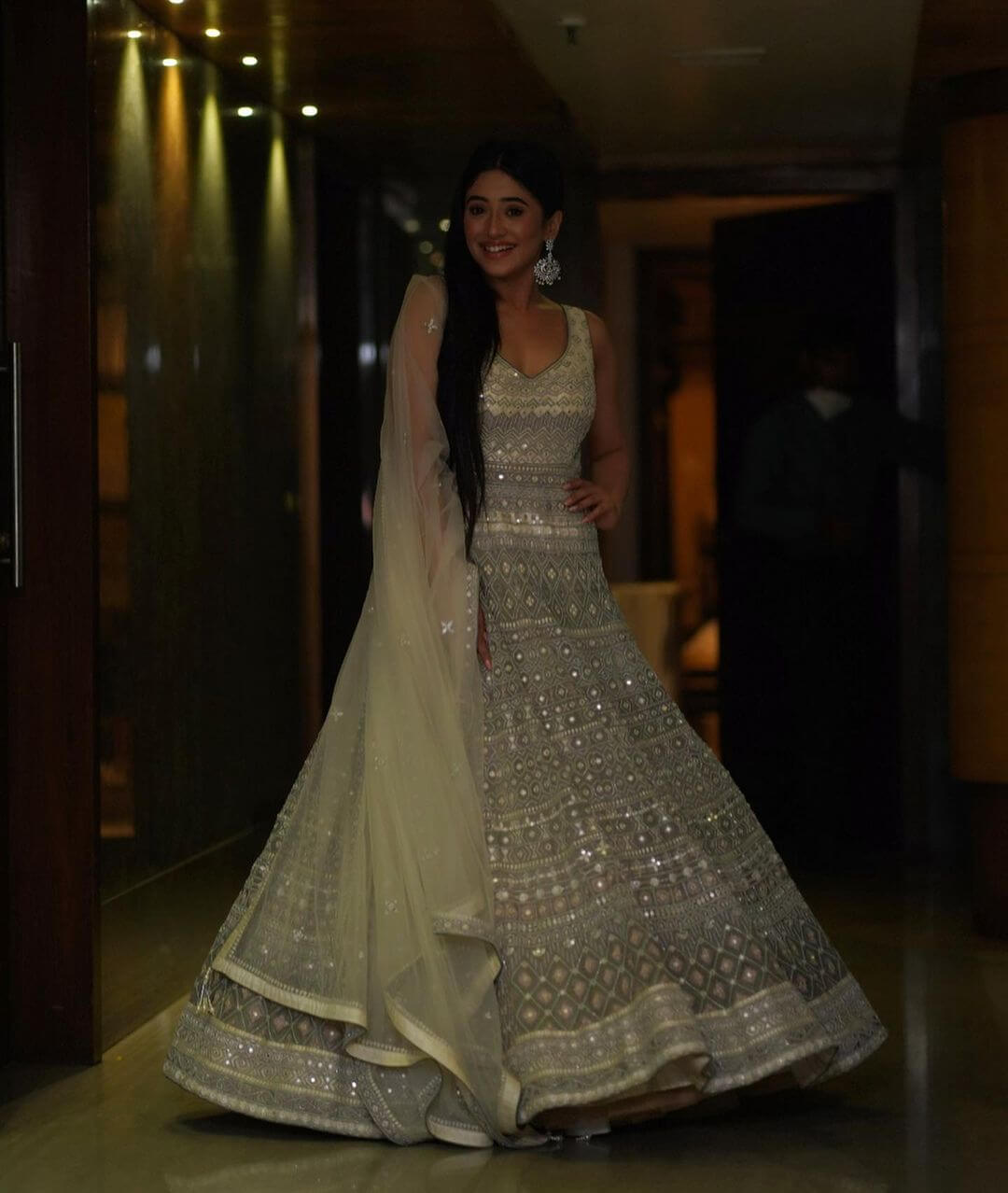 Shivangi Joshi In White Mirror Work Lehenga Outfit