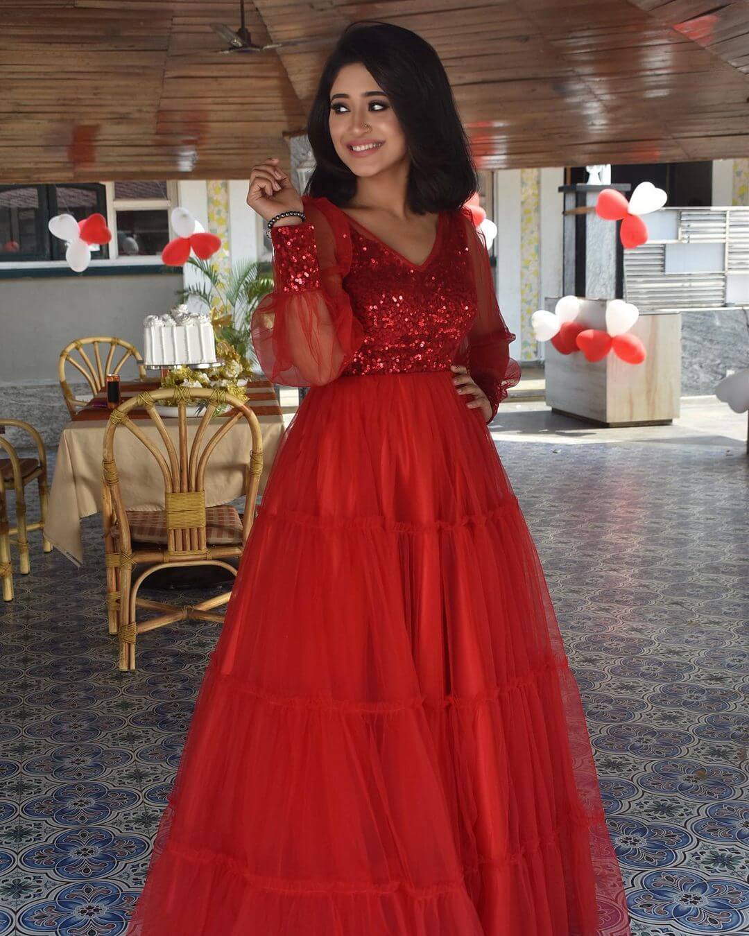Shivangi Joshi Look Lovely Look In Red Long Dress