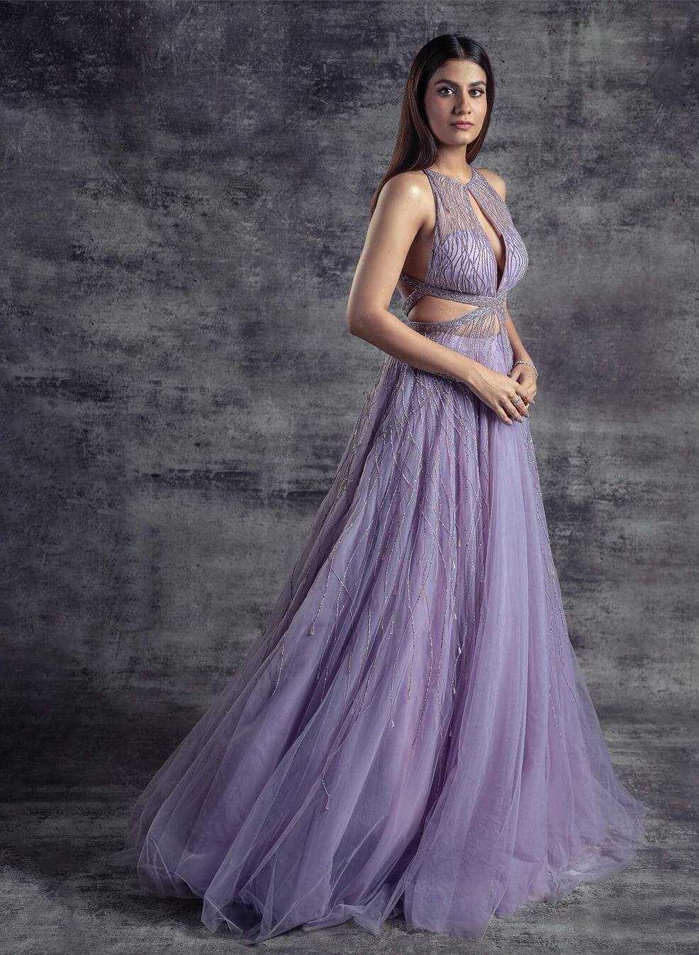 Shreya Dhanwanthary Look Beautiful In Purple Glittery Gown Outfit Shreya Dhanwanthary Fashionable Looks And Outfit