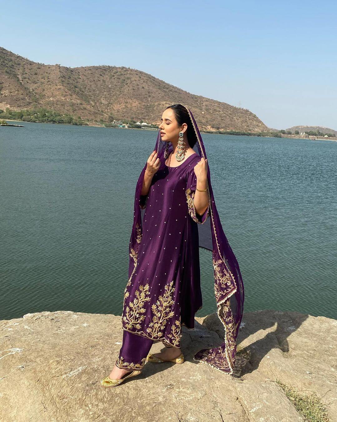 Sunanda Look Pretty In Purple A-Line Kurta Outfit Sunanda Sharma Looks And Outfit