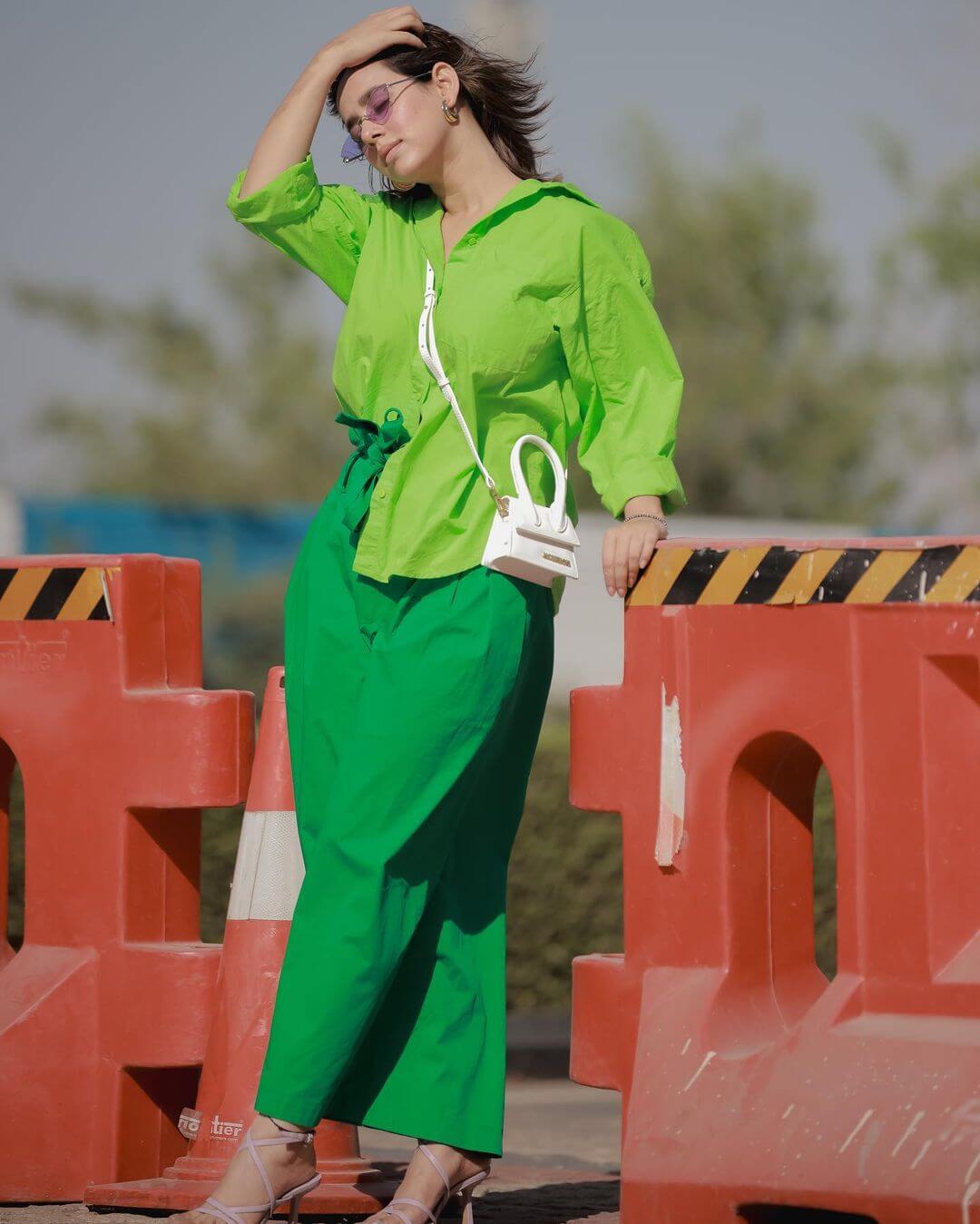 Sunanda Sharma Peppy Look In Light Green Baggy Shirt With Dark Green Pants Sunanda Sharma Looks And Outfit