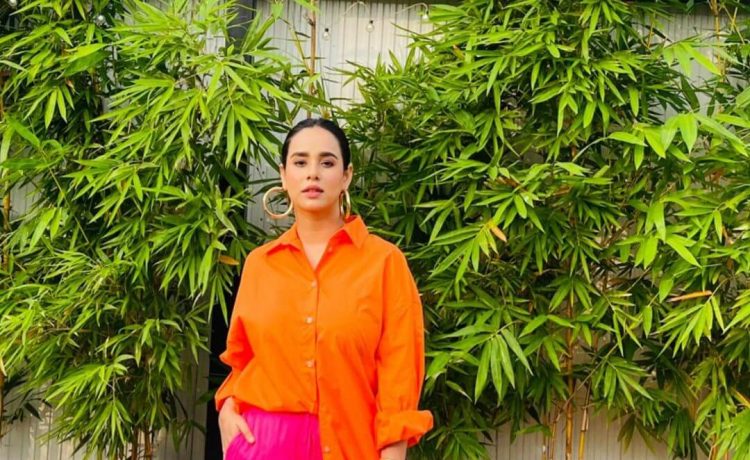 Sunanda Sharma Slaying Vibrant Look In Orange Shirt With Pink Pants Outfit