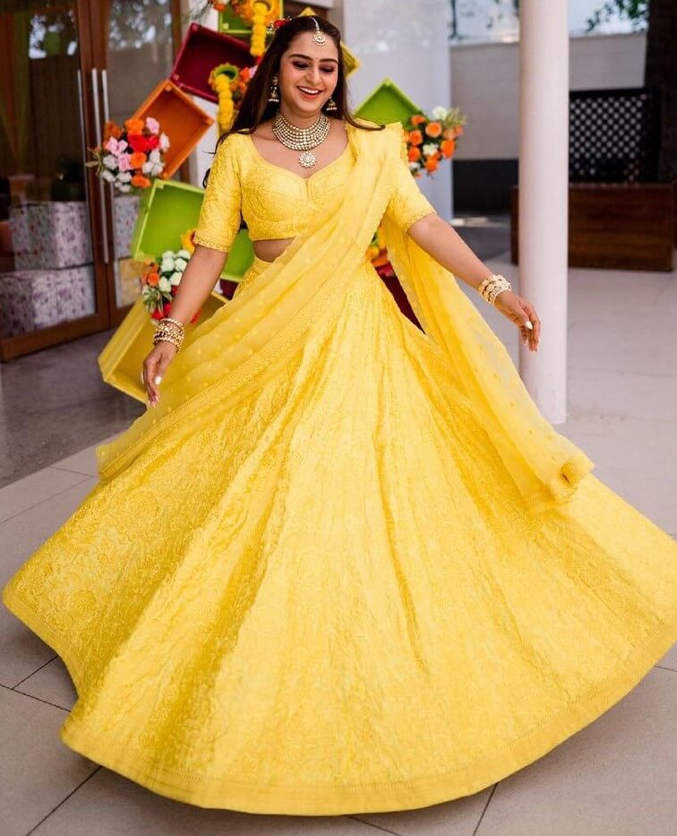 That Bright Yellow Bride-to-be Lehenga