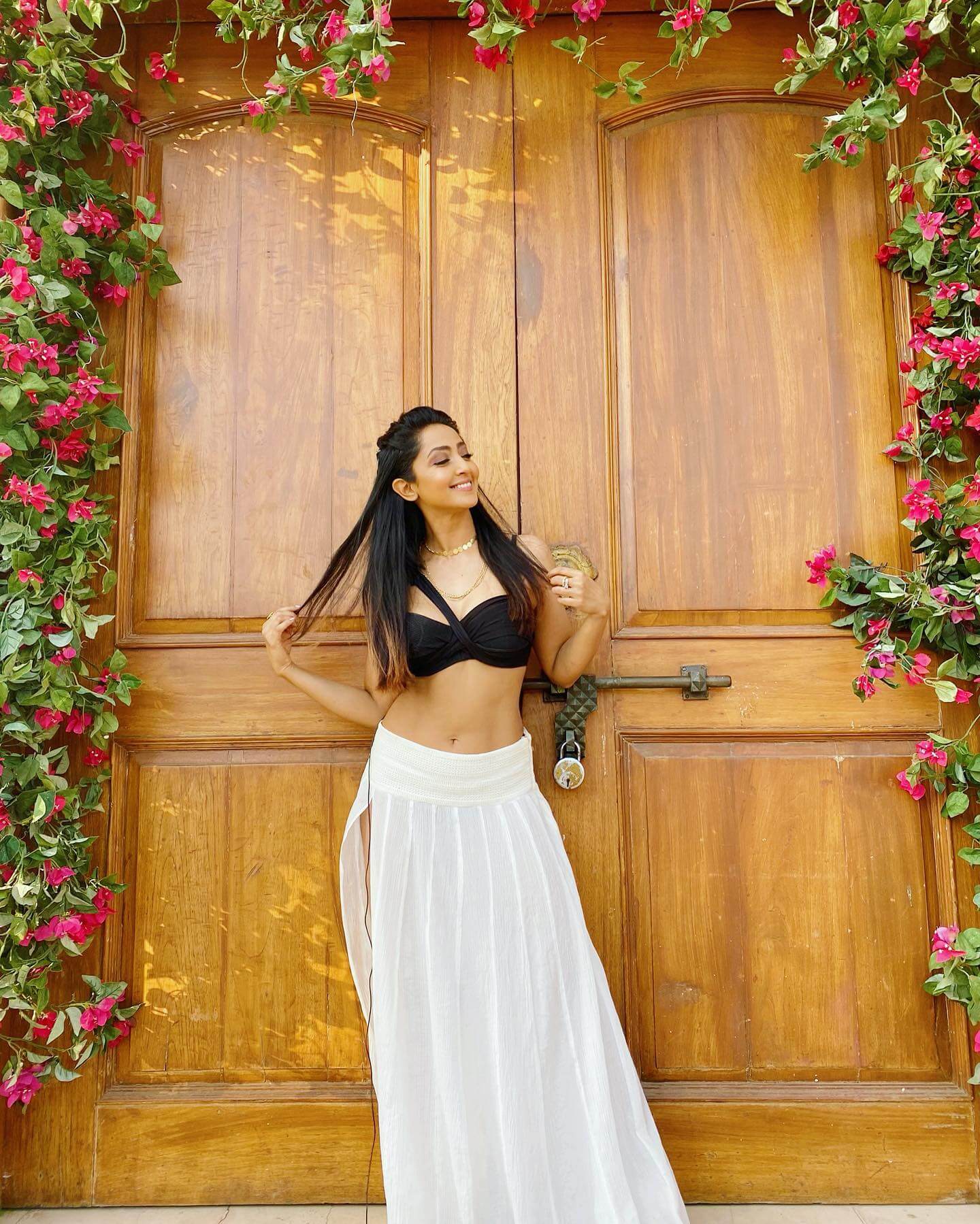 Aindrita Ray In Black Tube Top With White Slit Cut Flare Skirt Can Be Your Vacay Outfit
