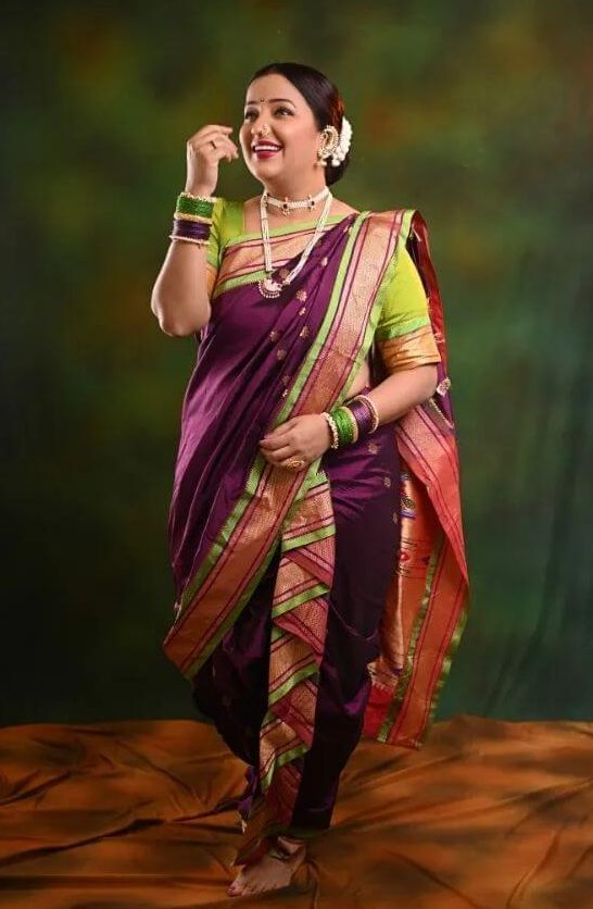 Apurva Nemlekar Slaying In Typical Maharashtrian Look in Purple & Green Nauvari Saree