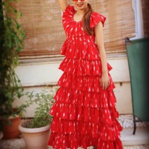 Mayuri Deshmukh Awesome Outfits, Look & Style : Red Ruffle Dress Outfit & Looks 