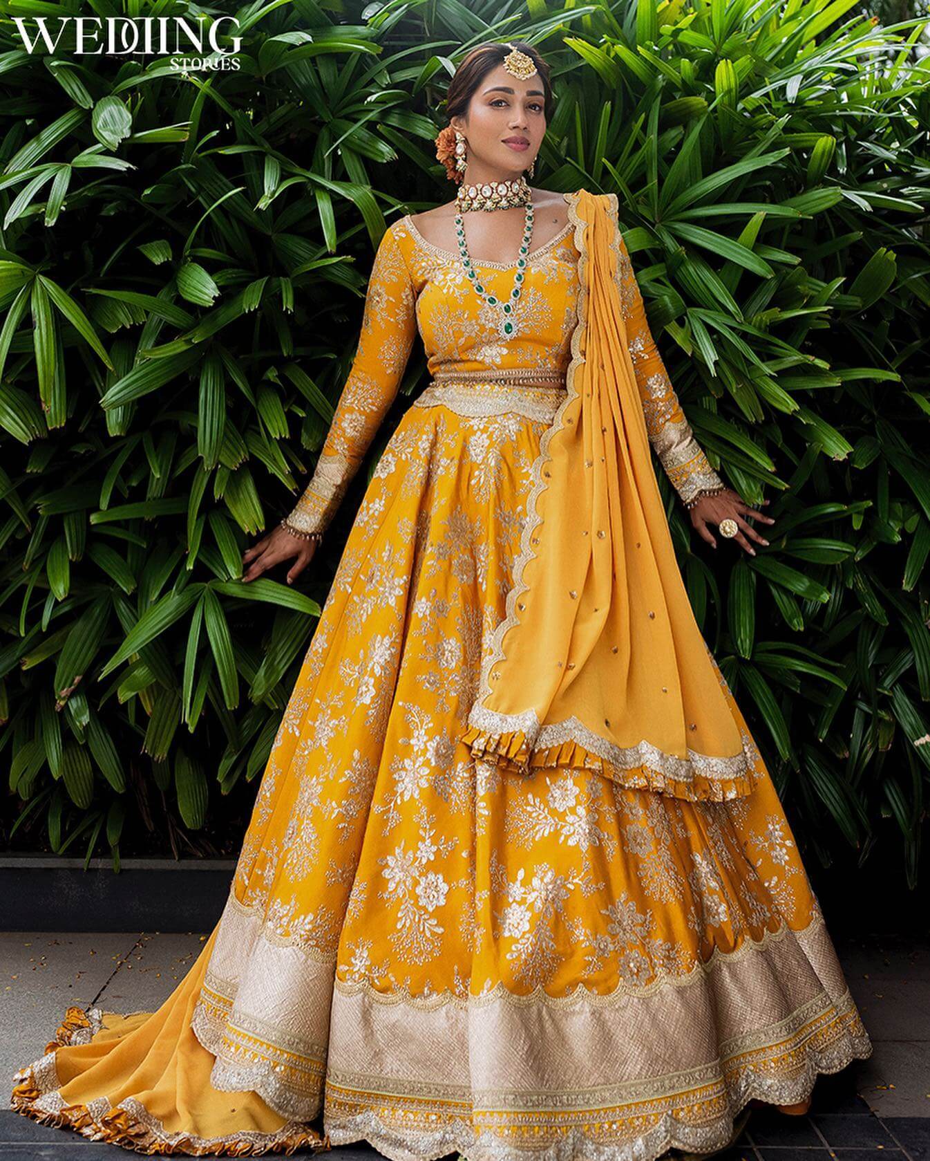 Nivetha Pethuraj Breathtaking Look In Yellow Heavy Embroidered Lehenga