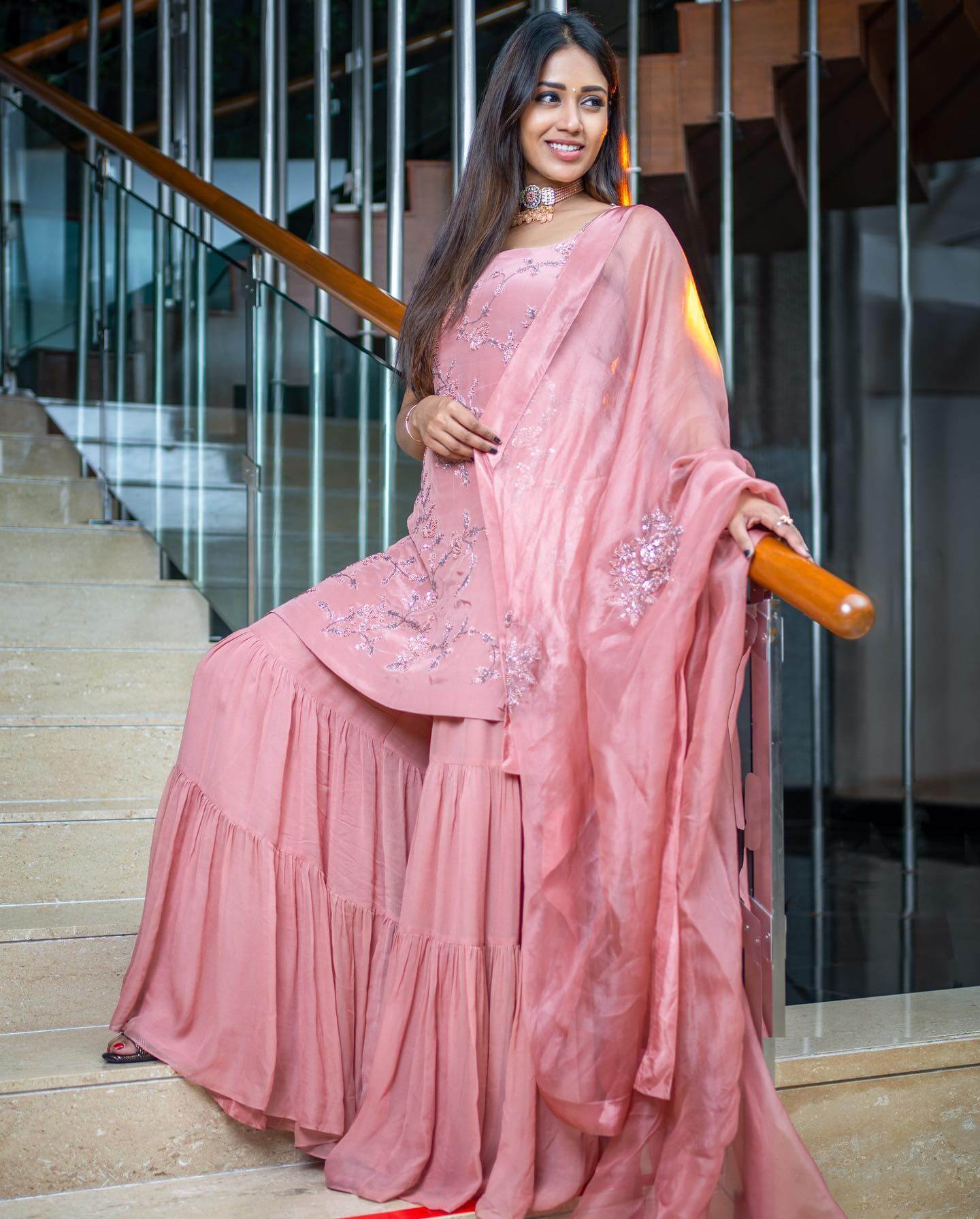 Nivetha Pethuraj Pink Sleeveless Sharara Set