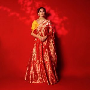 Sai Tamhankar Stylish Outfits & Looks Inspo : Sai Tamhankar In Bridal Red Lehenga 