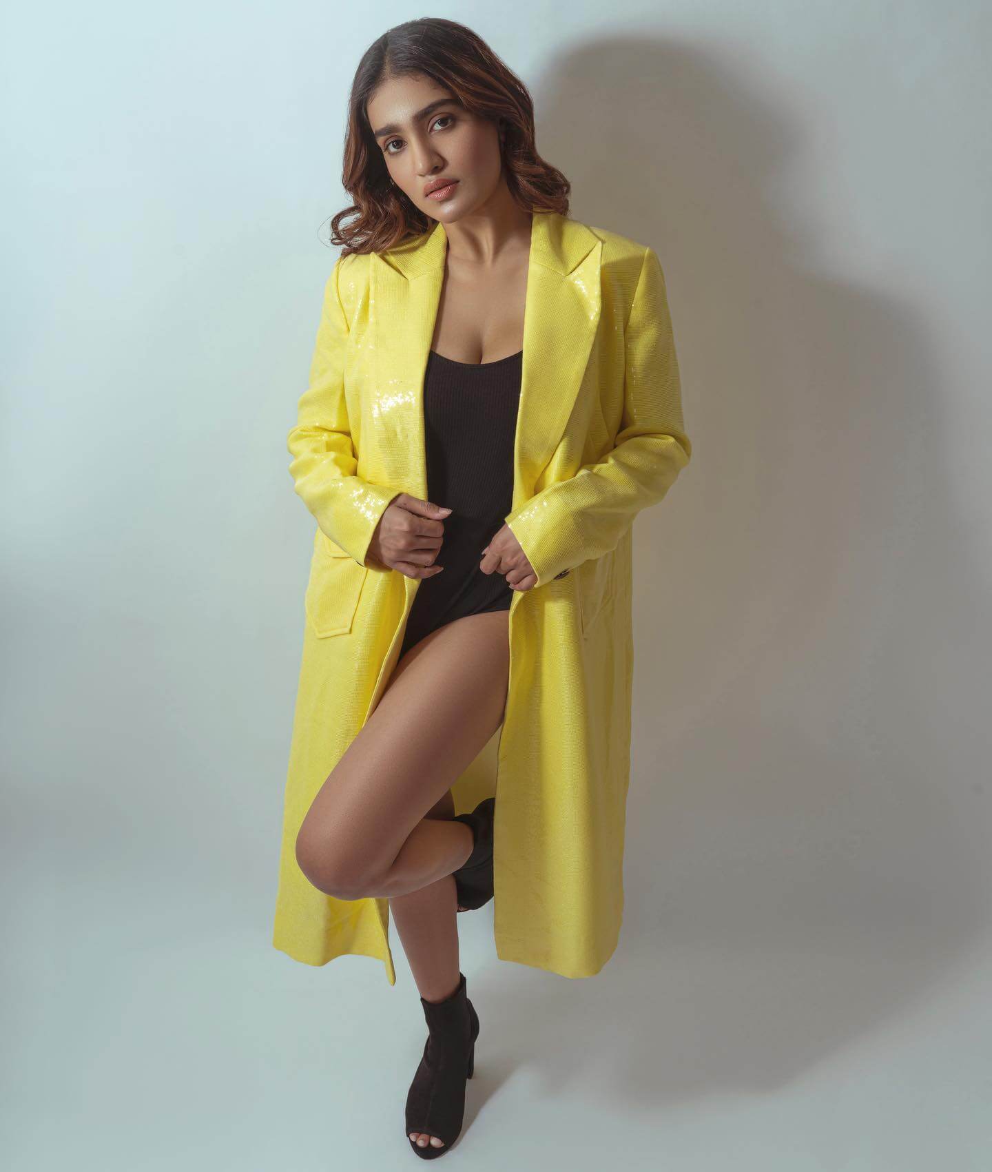 Saniya Iyappan In Black Monokini With Yellow Blazer