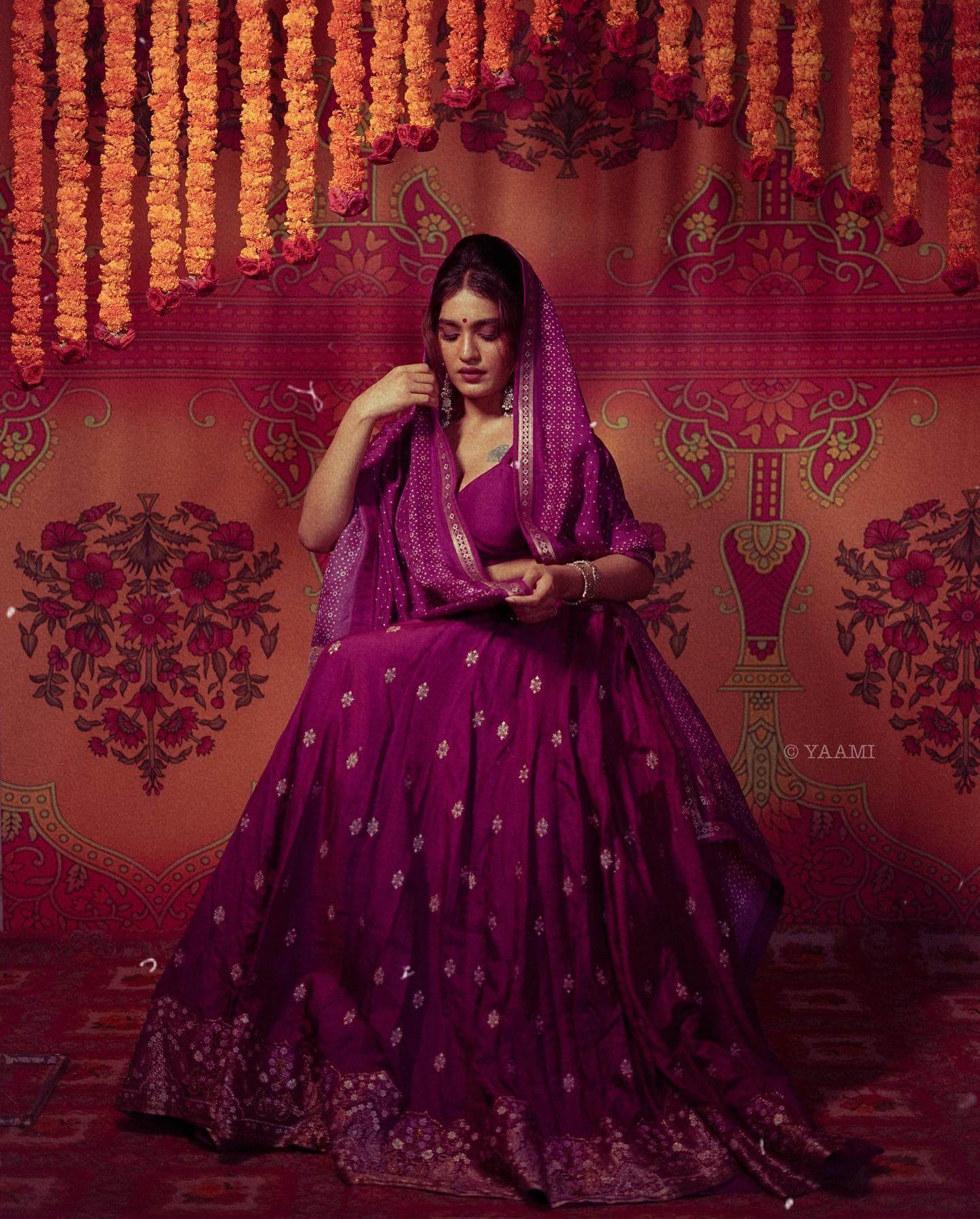 Saniya Iyappan In Purple Lehenga With Beautiful Long Chandbaliyas