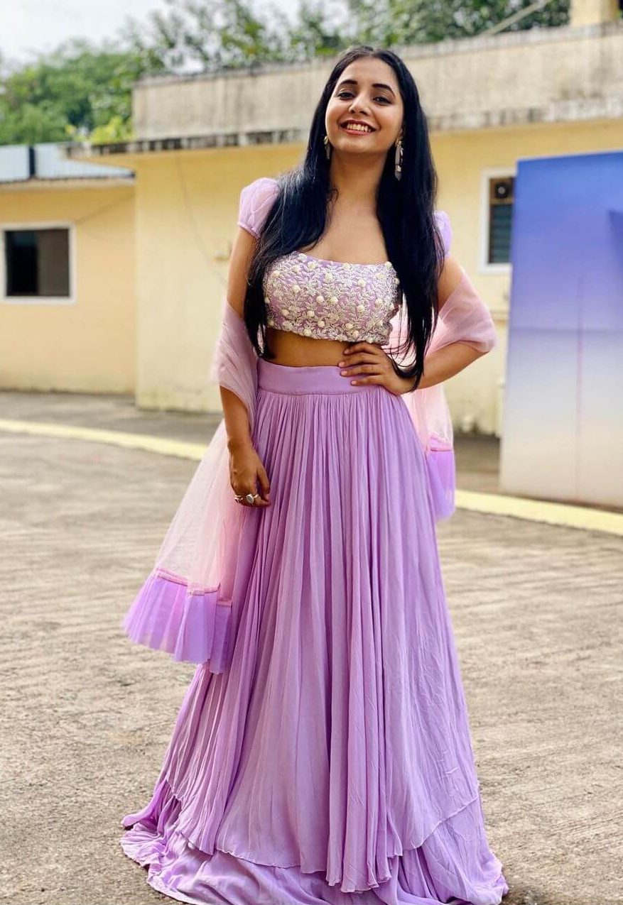 Sayali Sanjeev Flattering Look In Lavender Lehenga Outfit