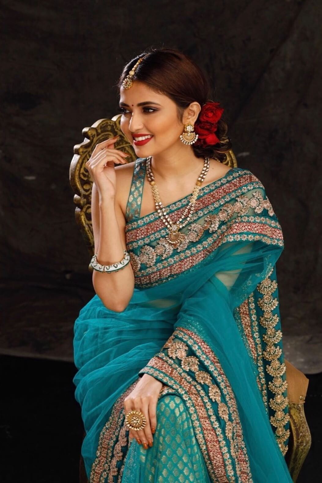 Shirin Kanchwala In Beautiful Blue Net Heavy Embroidered Saree Gives Us Festive Vibes