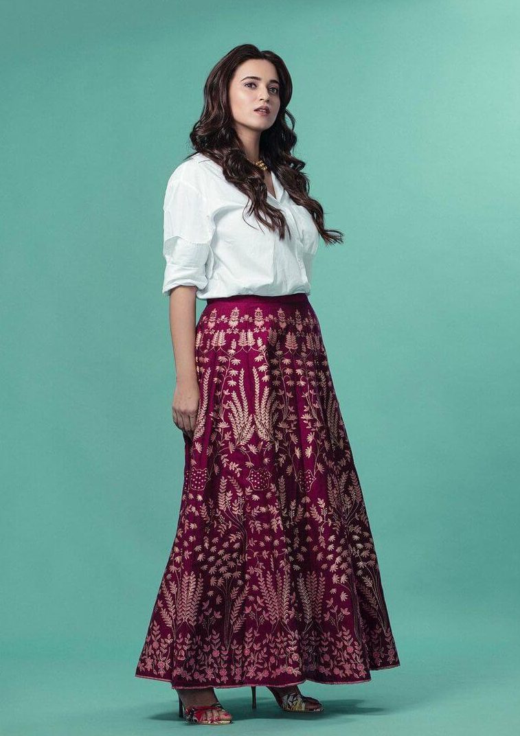 Shivani Surve Look Beautiful In a Printed Maroon Skirt Paired With White Shirt