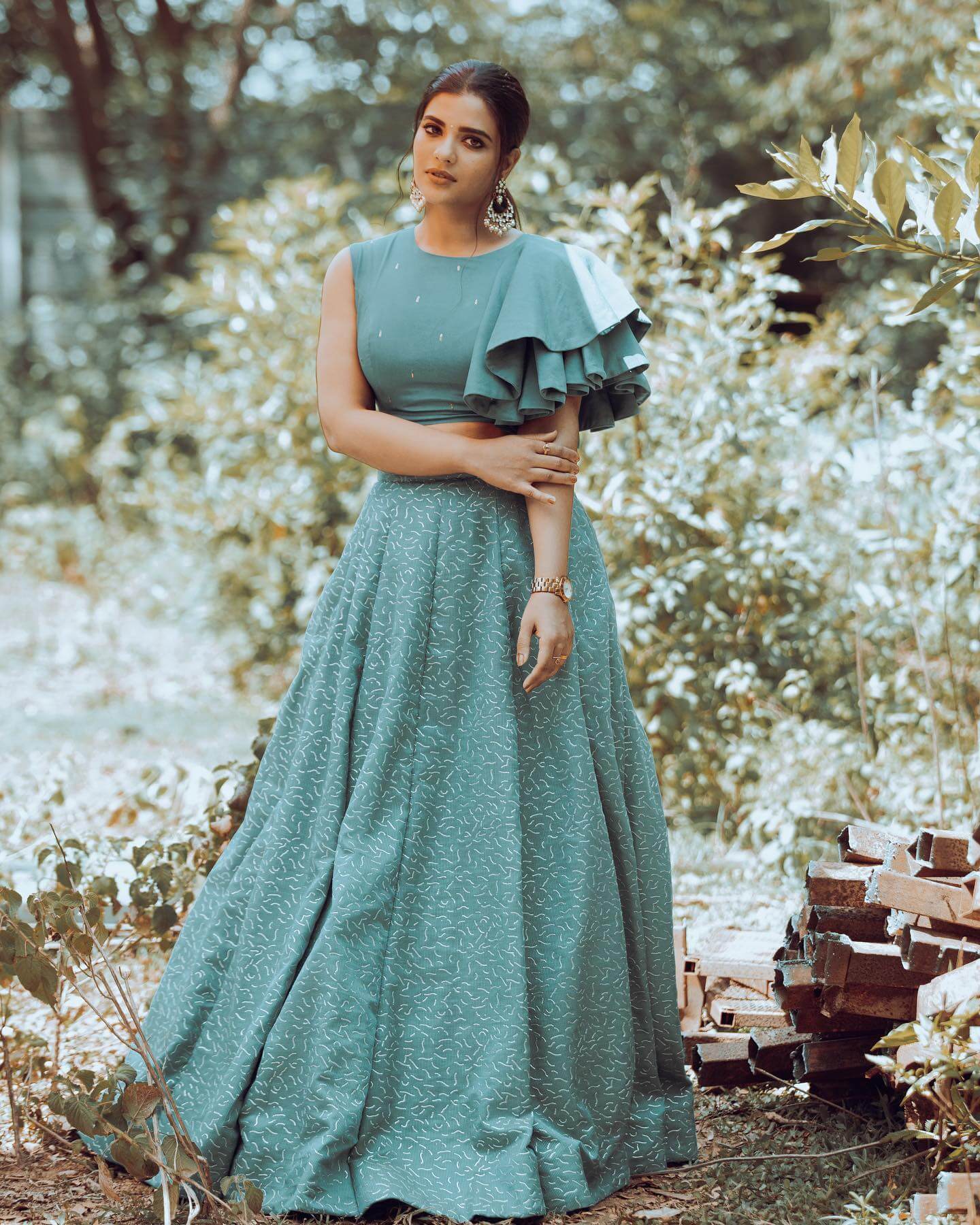 Aishwarya Rajesh Look Stunning In Aqua Green Skirt Set Outfit