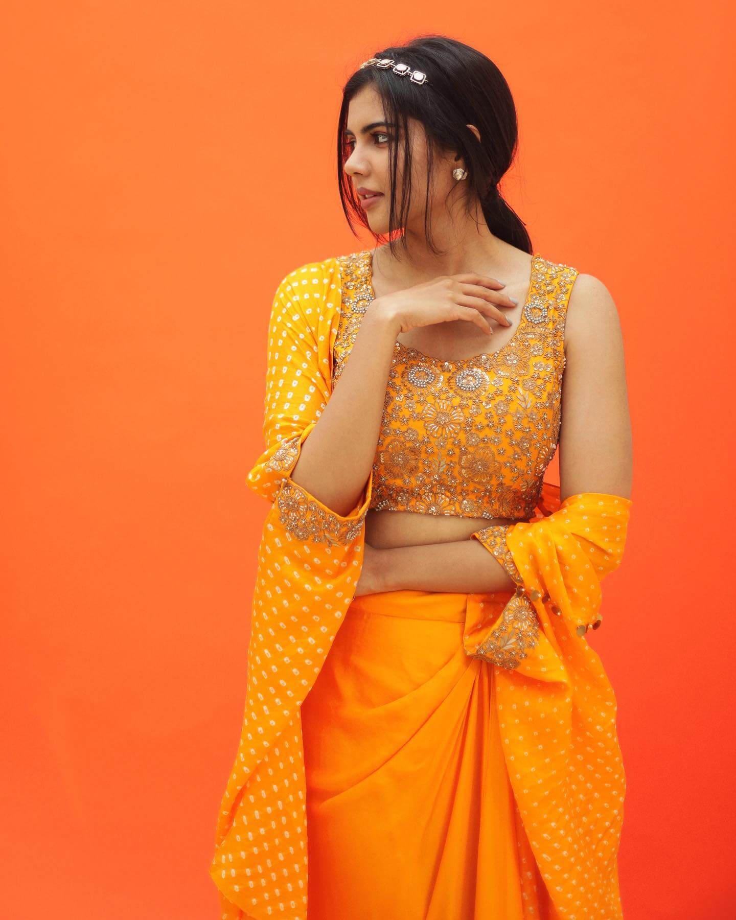 Kalyani Priyadarshan Slaying The Indo-Western Look In Yellow Satin Co-Ord Set