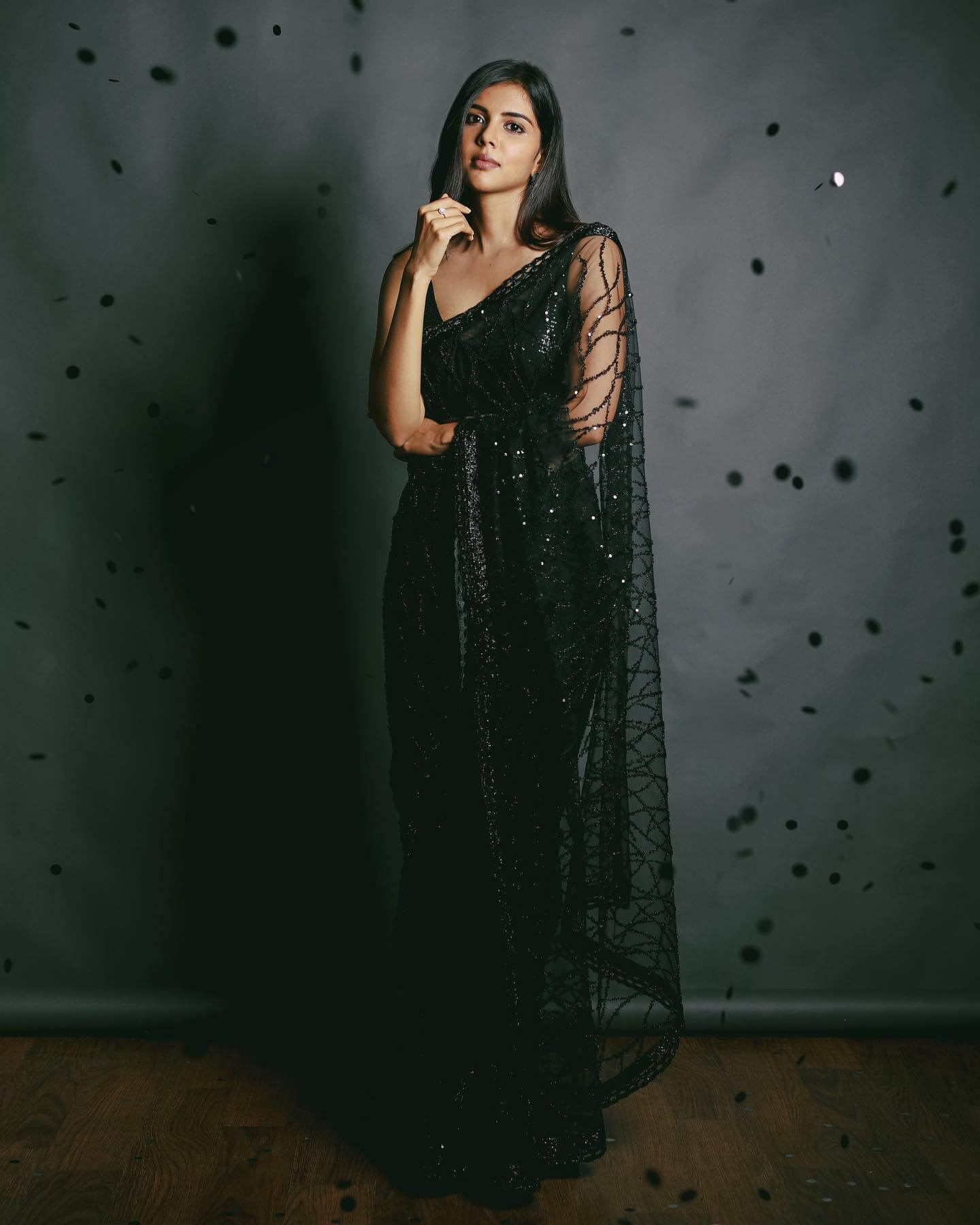 Kalyani Priyadarshan Stunning Look In Black Net Embroidered Saree Paired With Sleeveless Blouse