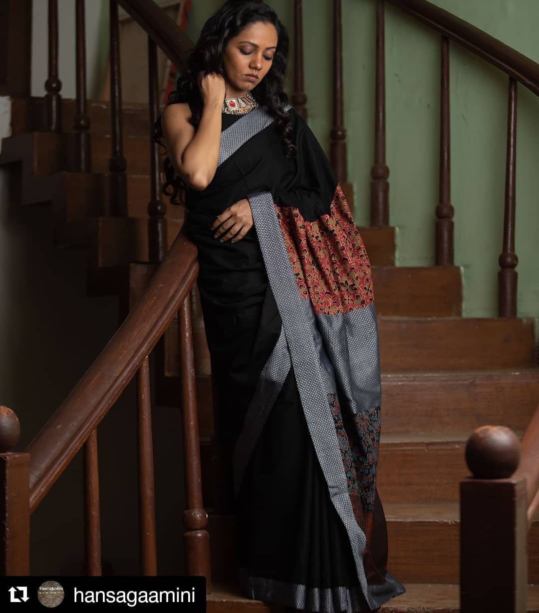 Neha Joshi In Black & Silver Art Work Saree Desi & Western Outfits & Looks