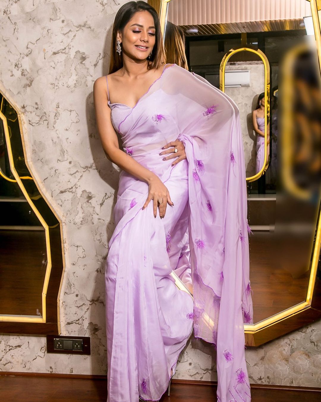 Aishwarya Dutta Alluring Us In Lilac Organza Embroidered Saree With Sleeveless Sequin Blouse
