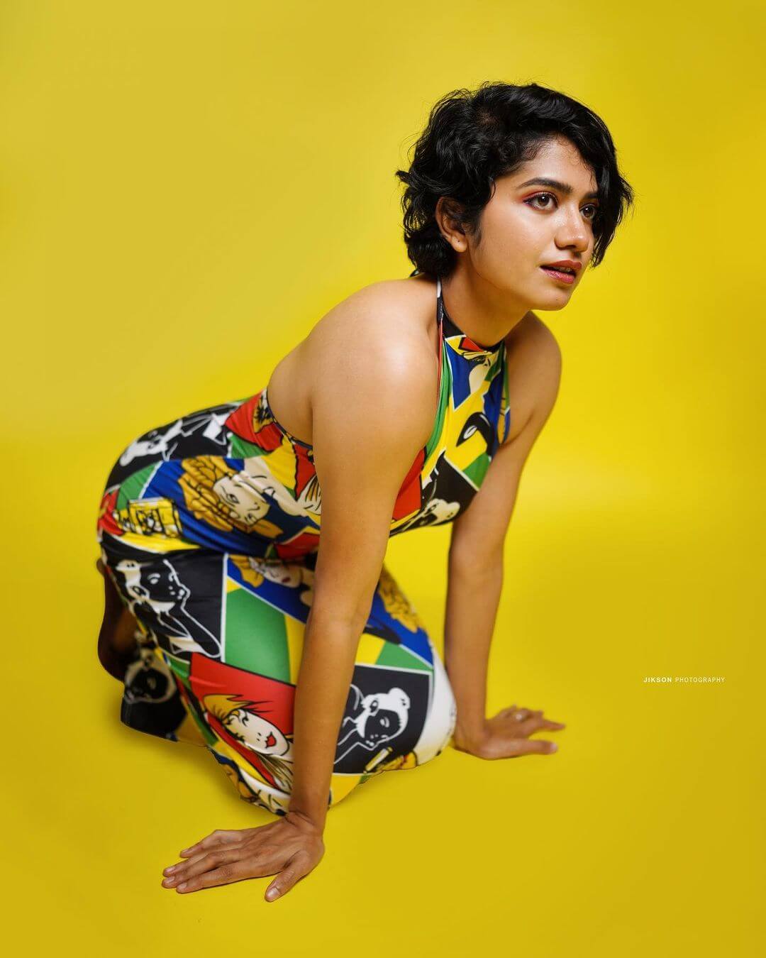 Anarkali Marikar Vibrant Look In Colourful Printed Halter Neck Bodycon Dress