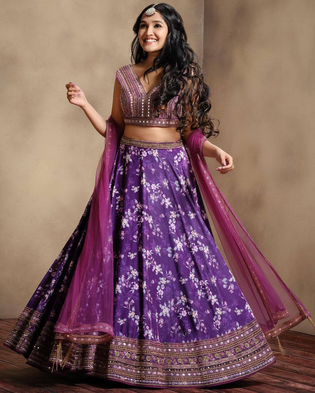 Anikha Surendran Look Beautiful In Purple Floral Print Lehenga