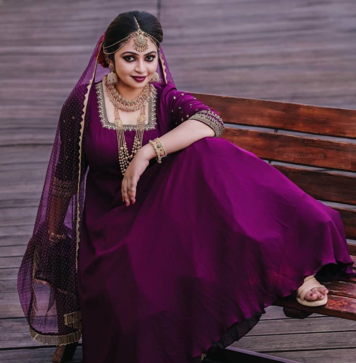 Arundhathi Nair In Purple Minimal Embroidered Gown With Gorgeous Bridal Jewellery
