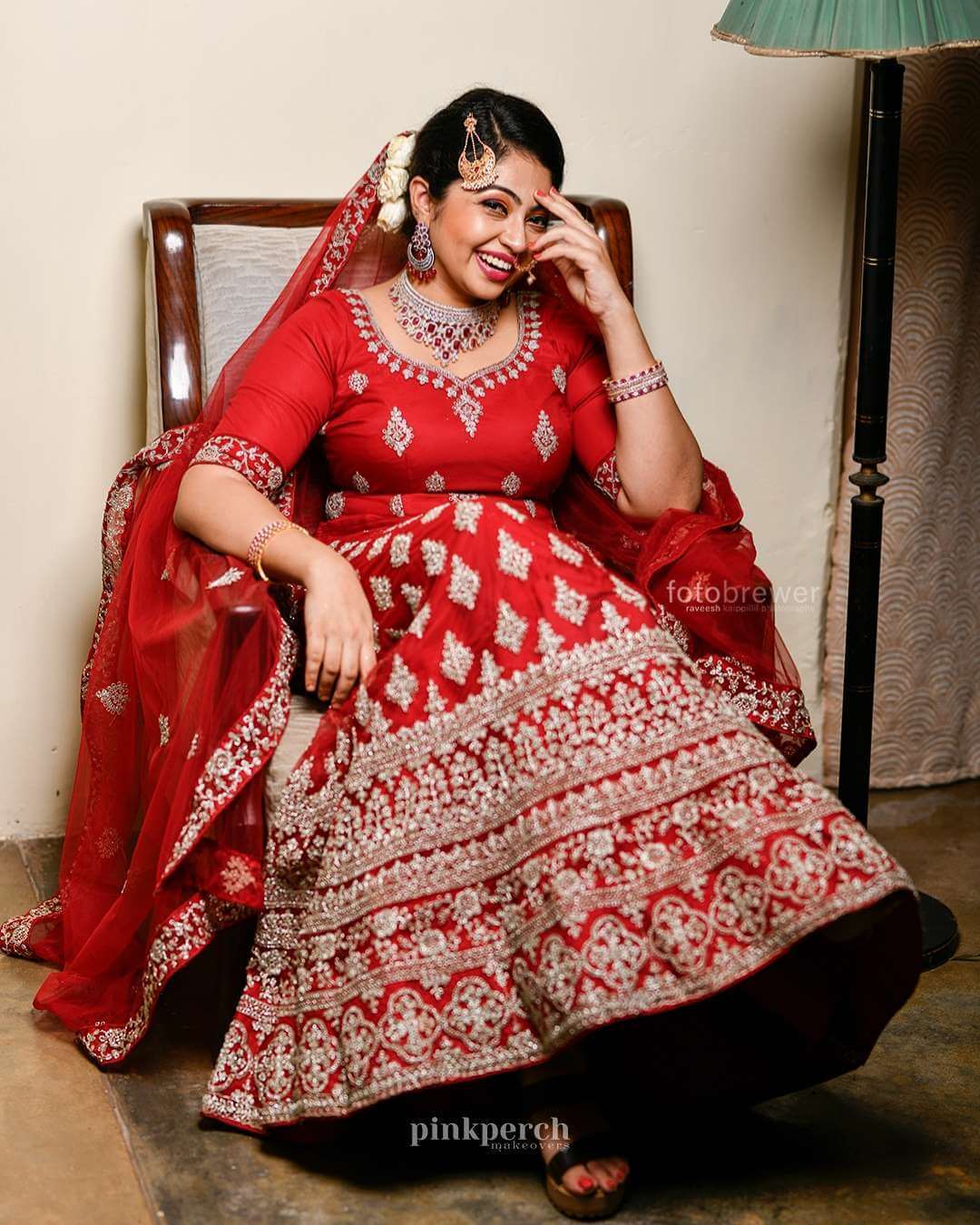 Arundhathi Nair In Red Embellished Lehenga With Diamond Jewellery Perfect Traditional Bridal Look