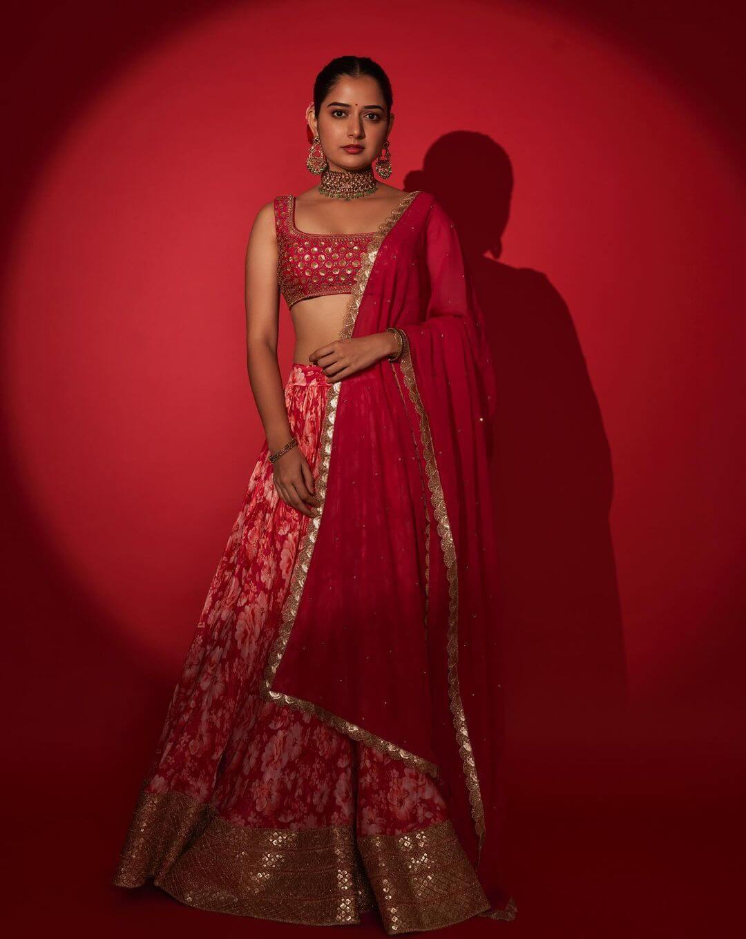 Ashika Ranganath Look Stunning in Red Lehenga Outfit