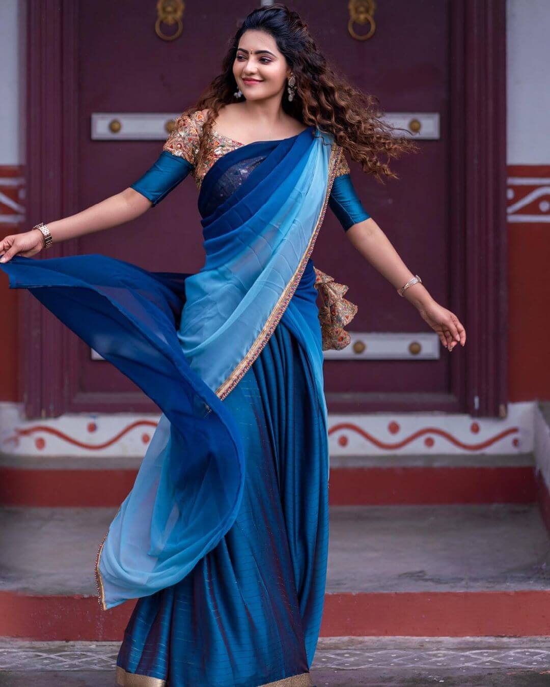 Athulya Ravi In Peacock Blue Lehenga Outfit