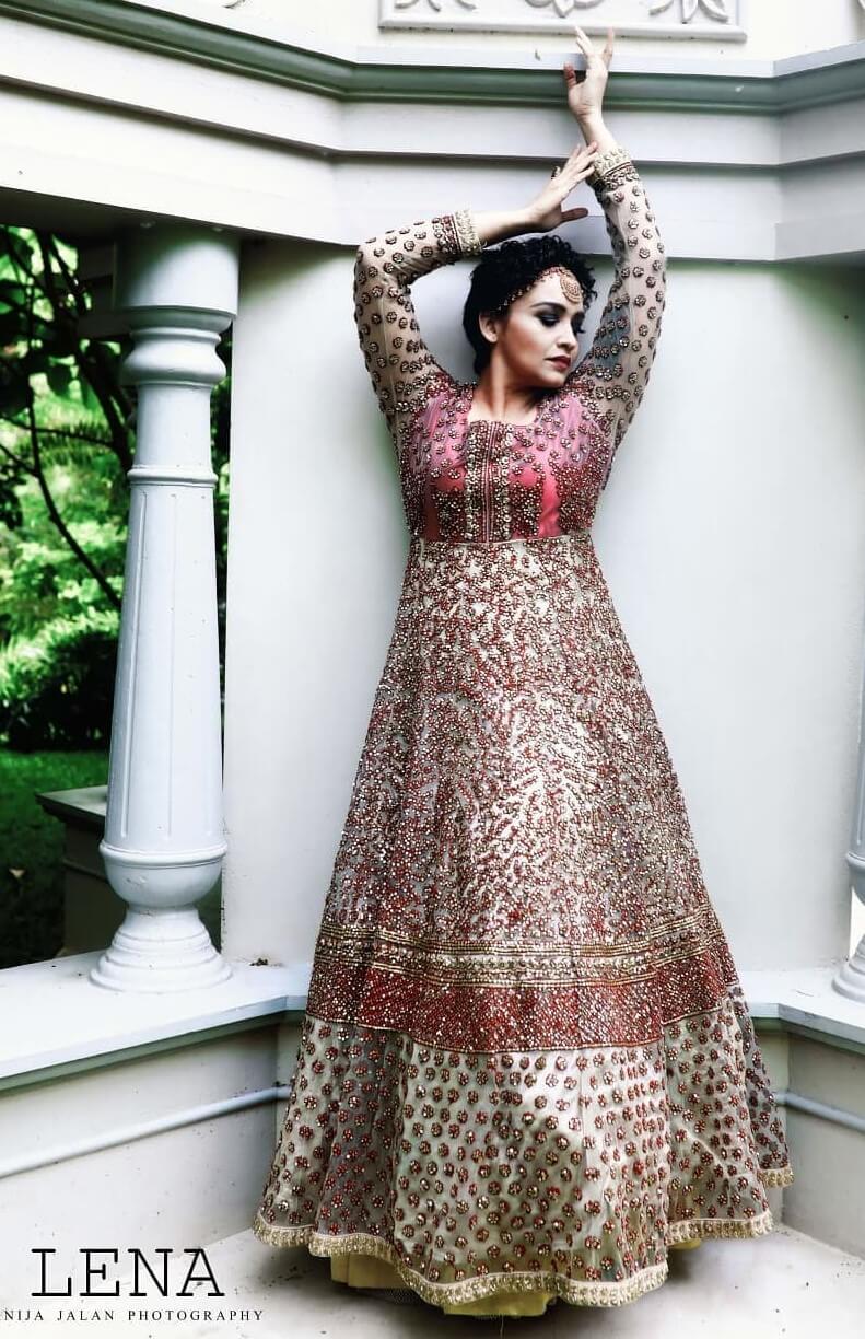 Bold & Beautiful Lenaa Kumar  In Ombre & Pink Glittery Embroidered Long Gown With Full Sleeves